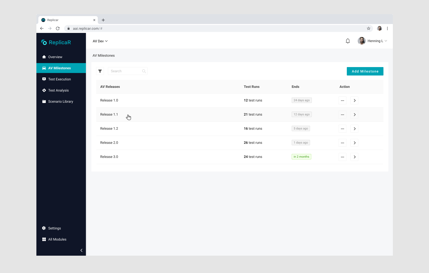 AV milestone UI