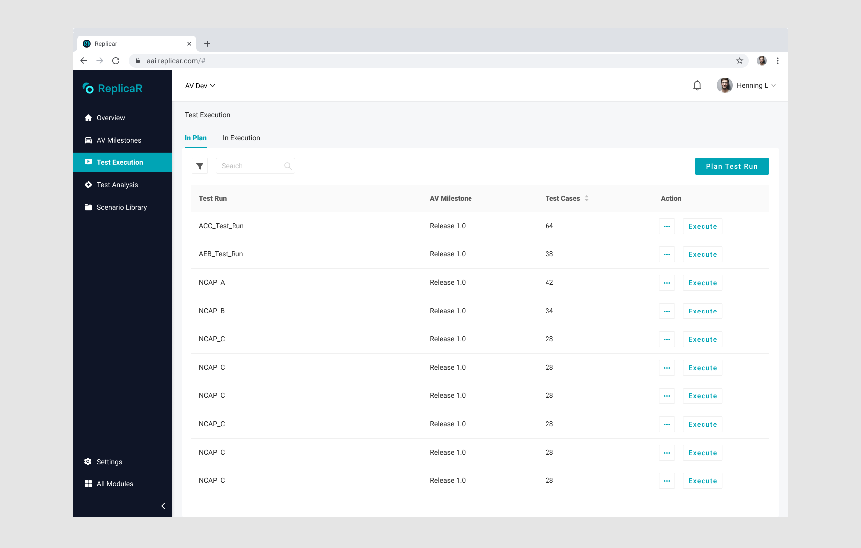 Test execution UI
