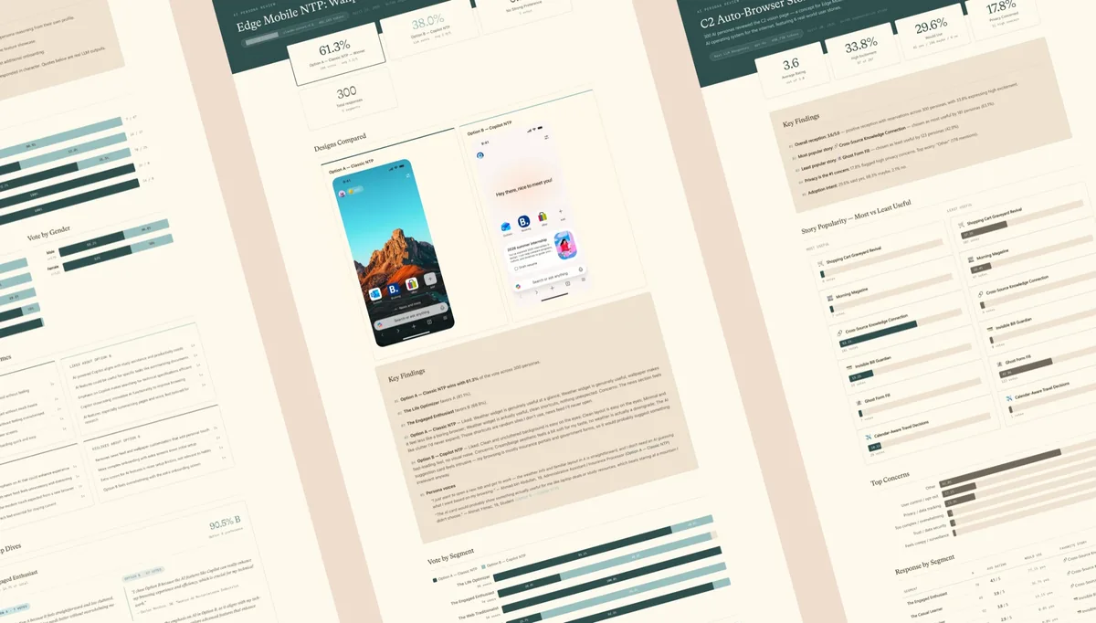 AI persona skill reports comparing Edge Mobile concepts