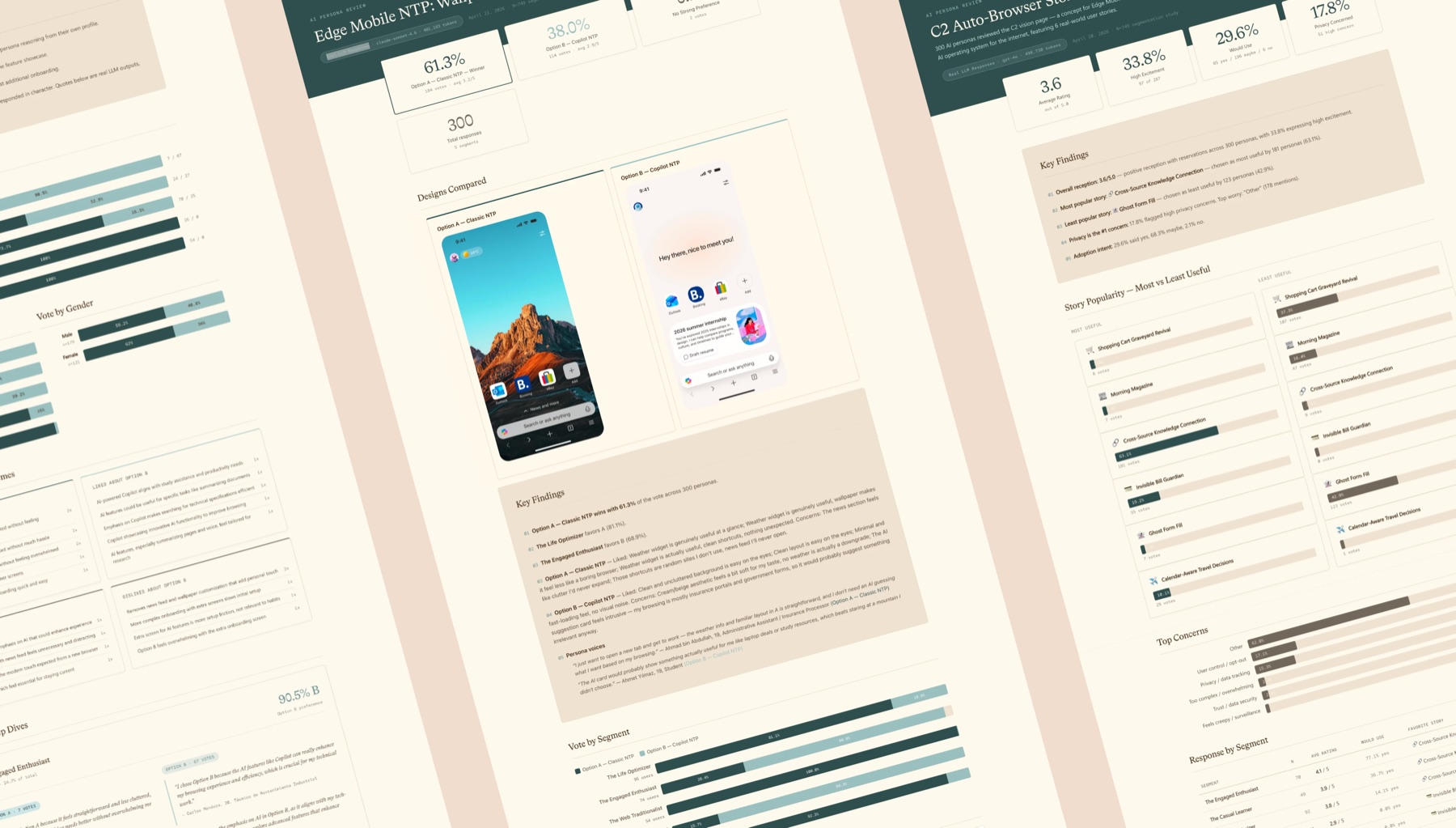 AI persona skill reports comparing Edge Mobile concepts