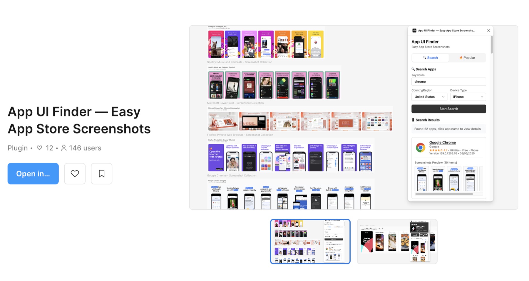 App UI Finder Figma plugin showing searchable App Store screenshots